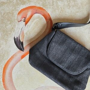 Liz Claiborne Olefin Purse Shoulder Bag Black Woven Pockets